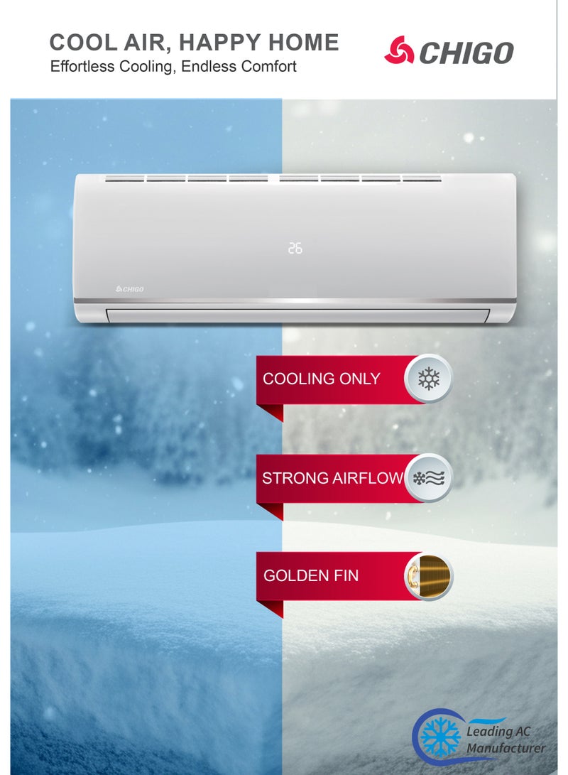 تشيجو مكيف هواء سبليت ٢ طن | ٢٤٠٠٠ وحدة حرارية بريطانية | تبريد فقط | مكيف استوائي T3 | ضاغط دوار | تدفق هواء رباعي الاتجاهات | إعادة تشغيل تلقائية | غاز R410a | زعانف ذهبية - CSA24CON - Image 3